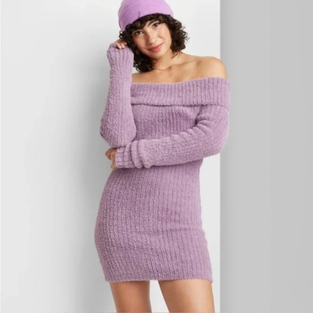 Women's Long Sleeve Above Knee Length Sweater Dress -Wild Fable Purple NWT - Picture 1 of 1